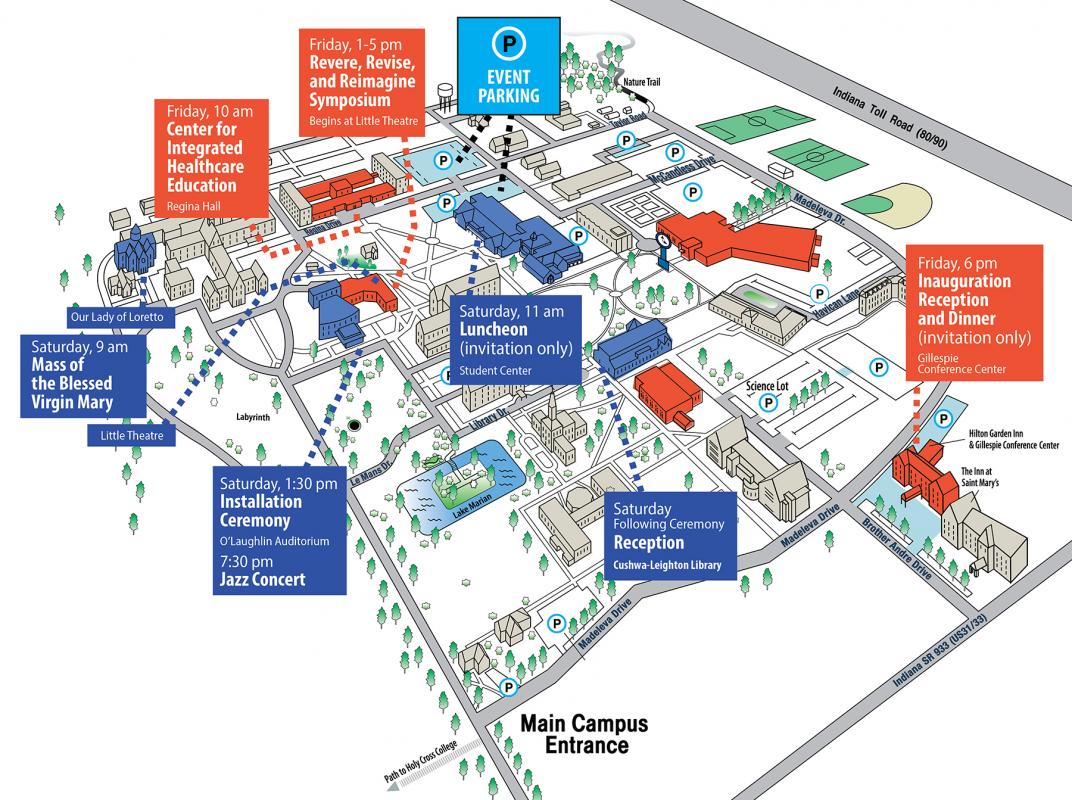 Inauguration Events Map Saint Mary's College, Notre Dame, IN